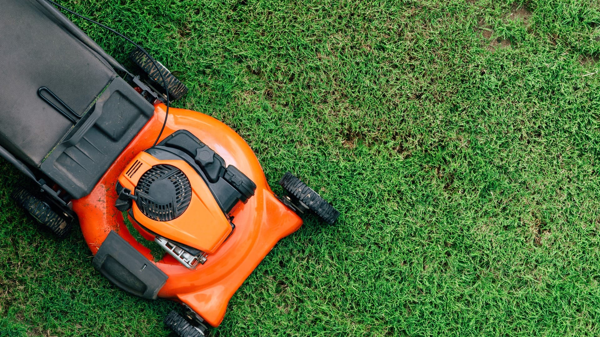 Lawn mowers cut grass. Garden work concept background